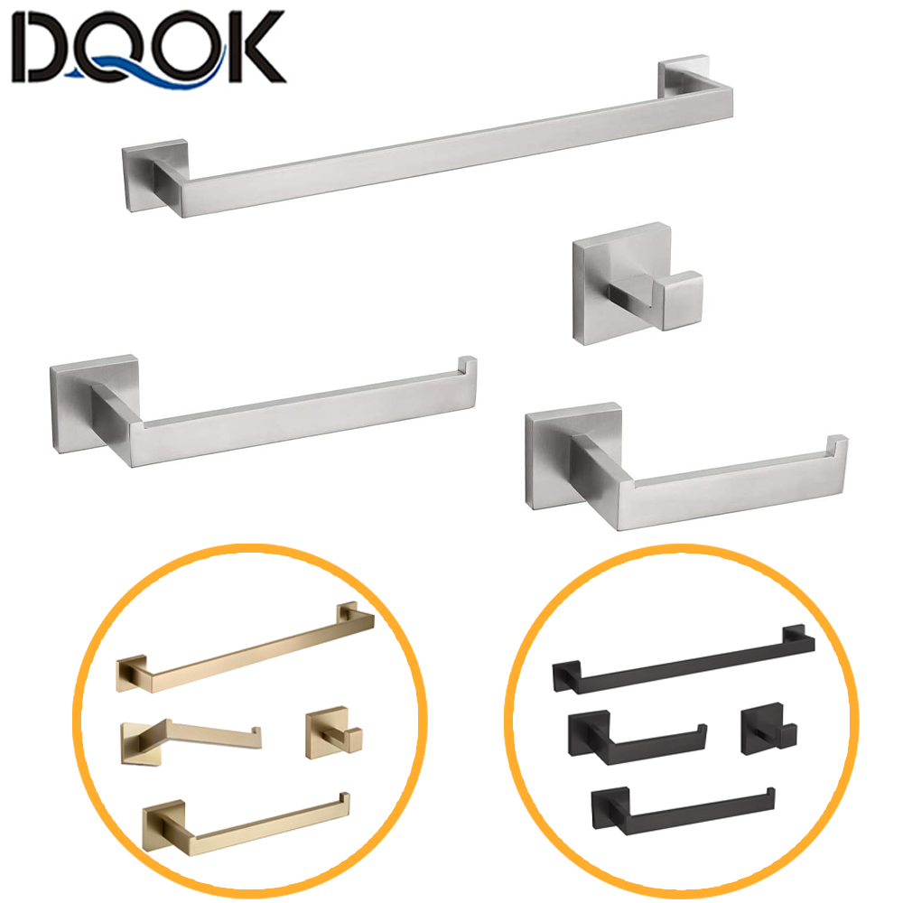ชุดอุปกรณ์ห้องน้ำอุปกรณ์ห้องน้ำสีดำ Robe Hook ราวผ้าเช็ดตัว Rack Bar ชั้นวางกระดาษทิชชูผู้ถือแปรงสีฟันผู้ถือ