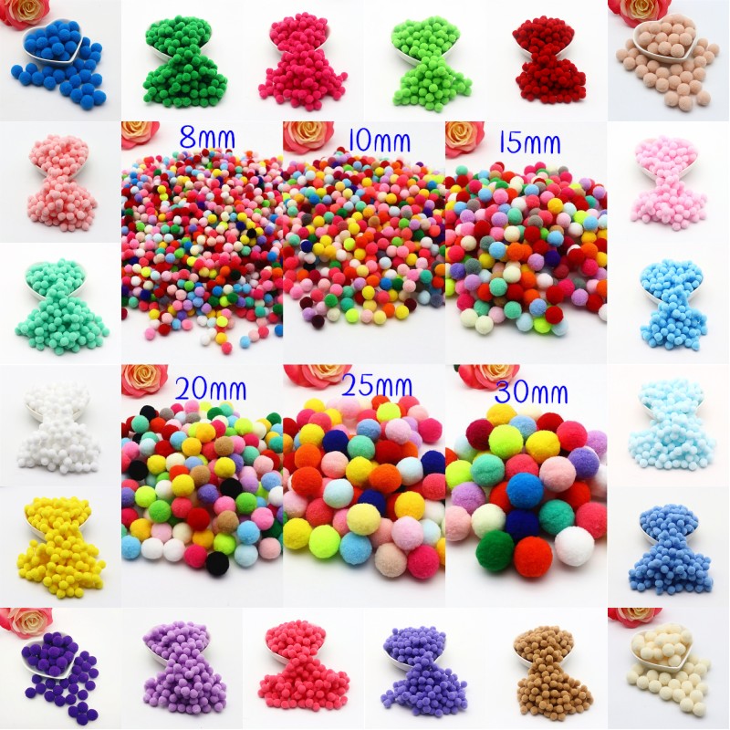 15g นุ่ม Pompom 8 มม.10 มม.15 มม.20 มม.25 มม.30 มม.Plush Pompom DIY งานฝีมือตกแต่งบ้านของเล่น