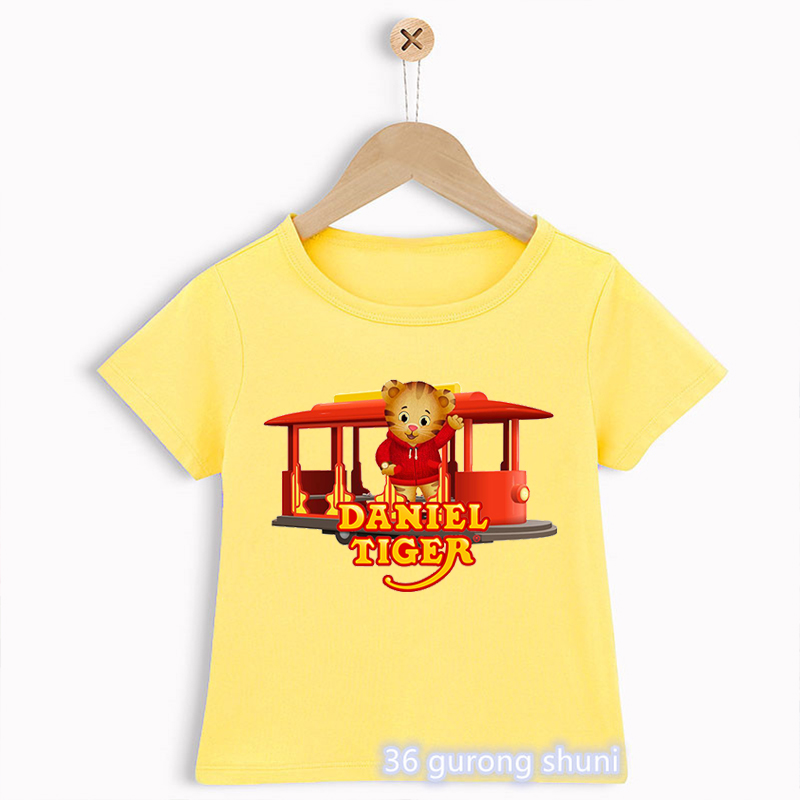 Nowatorski Design koszulki dla chłopców śmieszne Daniel Tiger'S okolica nadruk kreskówkowy maluch koszulki letnia moda dziecięca t-shirty