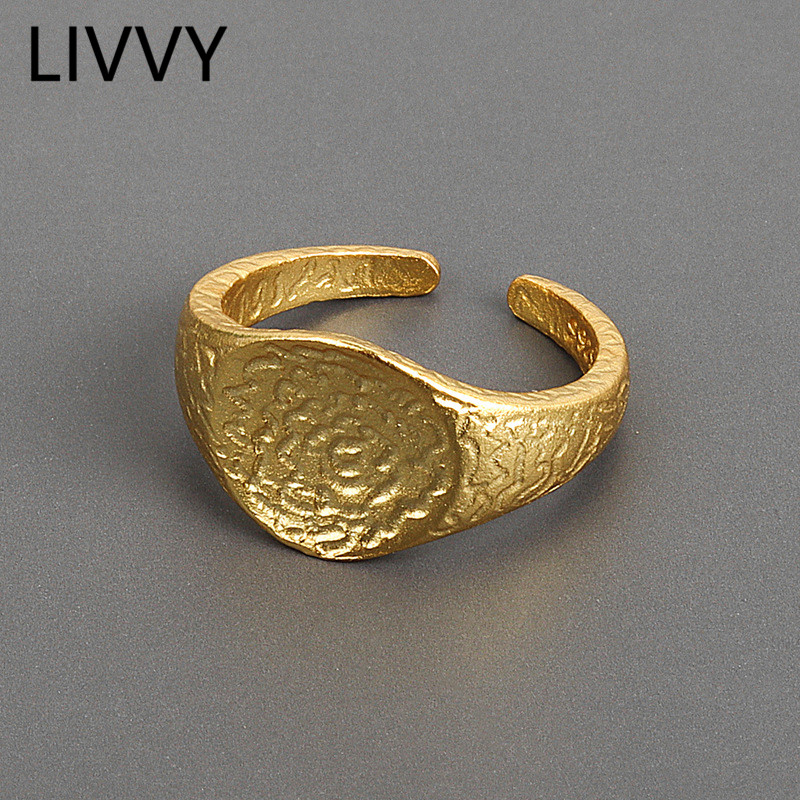 LIVVY – bague Vintage pour hommes et femmes, couleur argent, lisse, irrégulière, dorée, géométrique, ajustable, tendance 2021