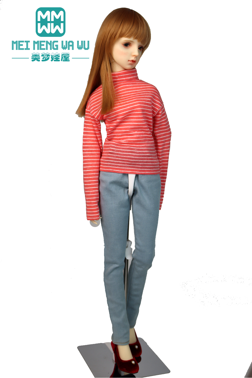 60CM BJD Doll Clothes 1/3 SD Toys Ball Jointed Doll Fashion Striped Turtleneck Jeans