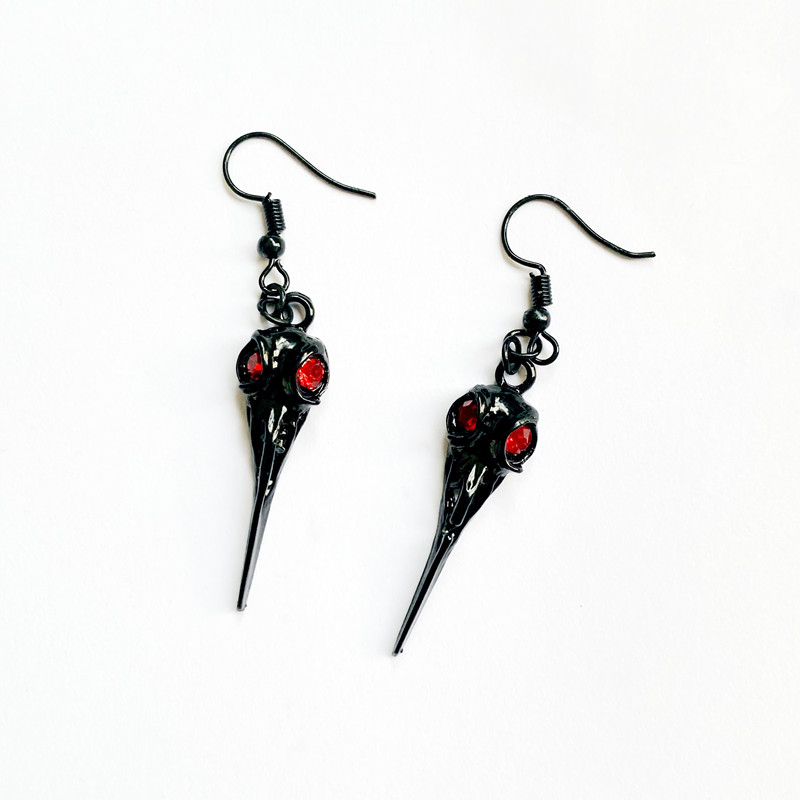 Batu 3D Gothic Gagak Anting-Anting Halloween Penyihir Gagak Burung Gagak Tengkorak Perhiasan Penyihir Mode Steampunk Liontin Hadiah