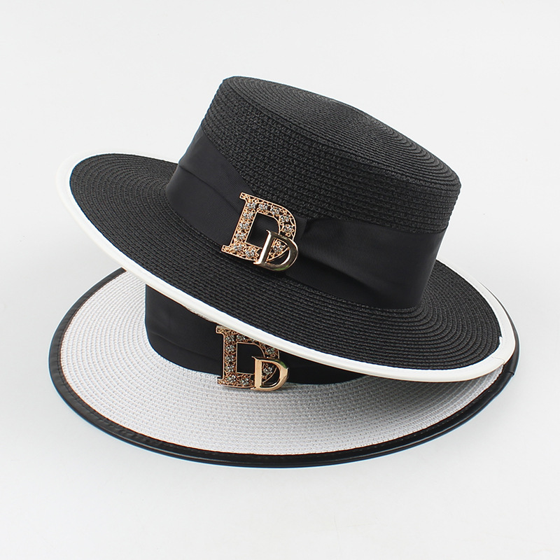 Panama Fashion Dames Elegante Raffia Strohoed Strass Letters Vakantie Reizen Hoge Kwaliteit Dames Zomer Topper Banket Hoed