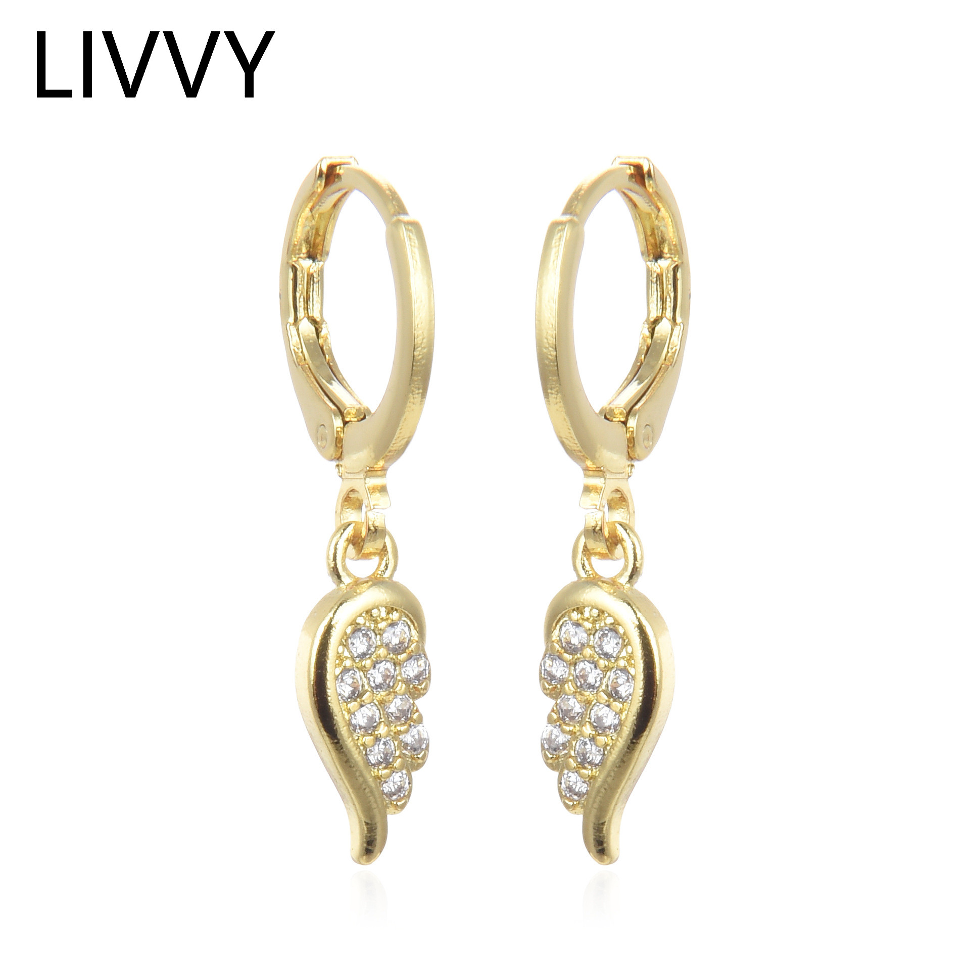 LIVVY-pendientes con colgante de alas de Ángel para mujer, Color plateado, diseño único a la moda, regalo de joyería de calidad alta