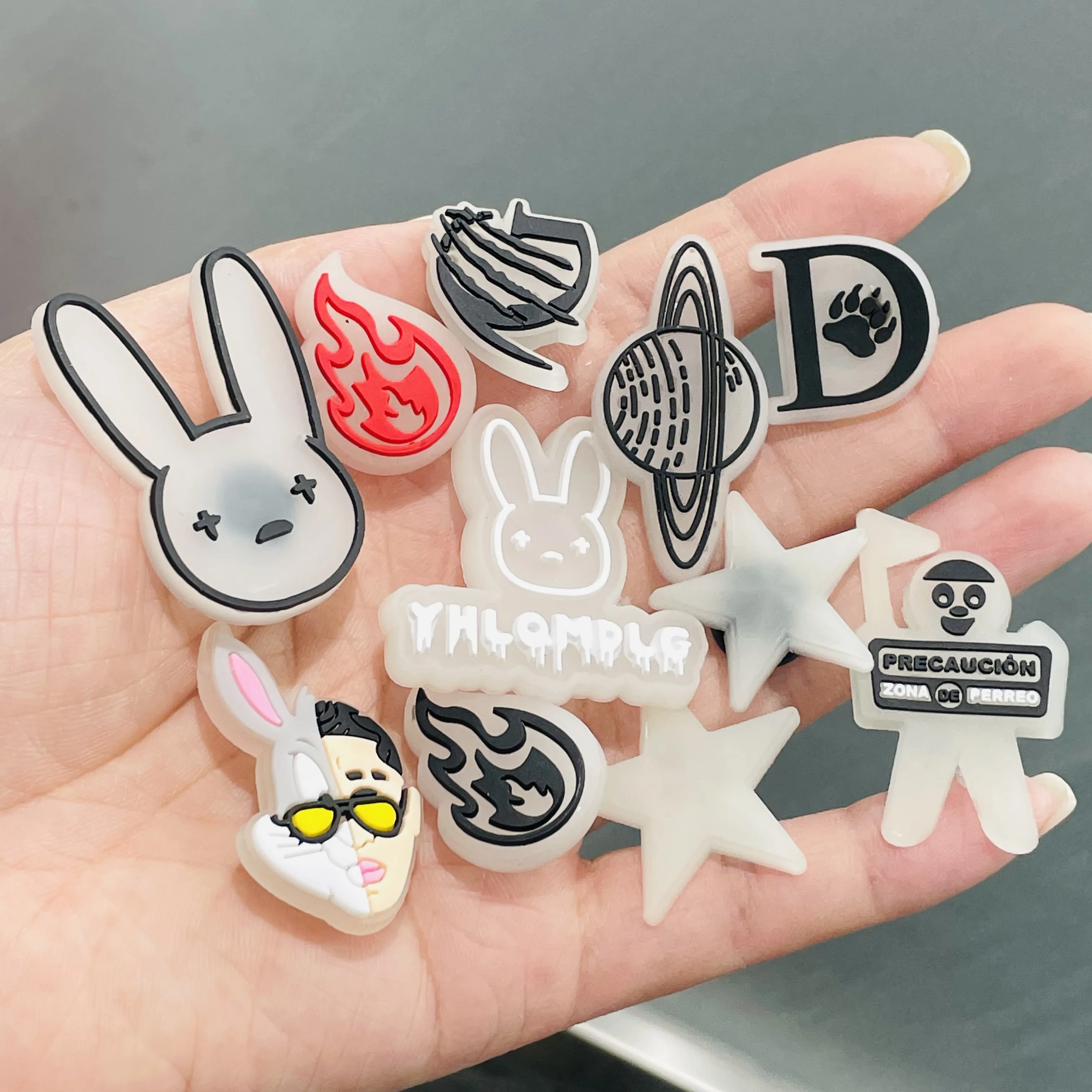 1Pcs Luminous Bad Bunny Rabbit Planet PVC Shoe Charms Noctilucent Star Glowing Shoe Accessories DIY Wristband Kid Gift