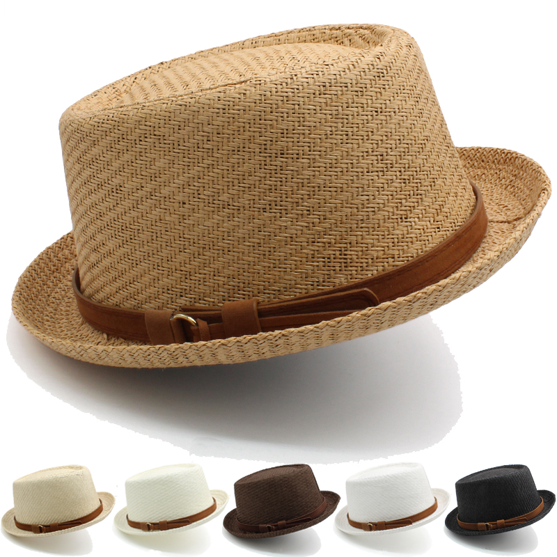 Männer Frauen Klassische Stroh Pork Pie Hüte Fedora Sonnenhüte Trilby Caps Sommer Boater Strand Outdoor Reise Party Größe US 7 1/4 UK L