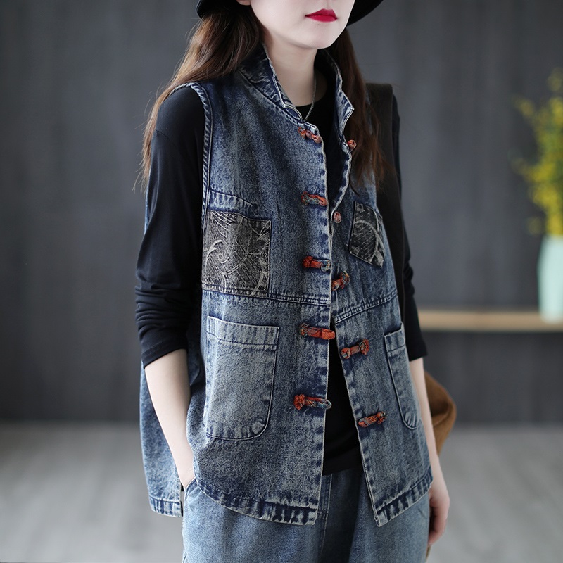 YASUGUOJI kobiety moda koreański styl kamizelka kobiet w stylu Vintage bez rękawów Plus rozmiar dorywczo płaszcz dżinsowy urząd Lady Jean kamizelka