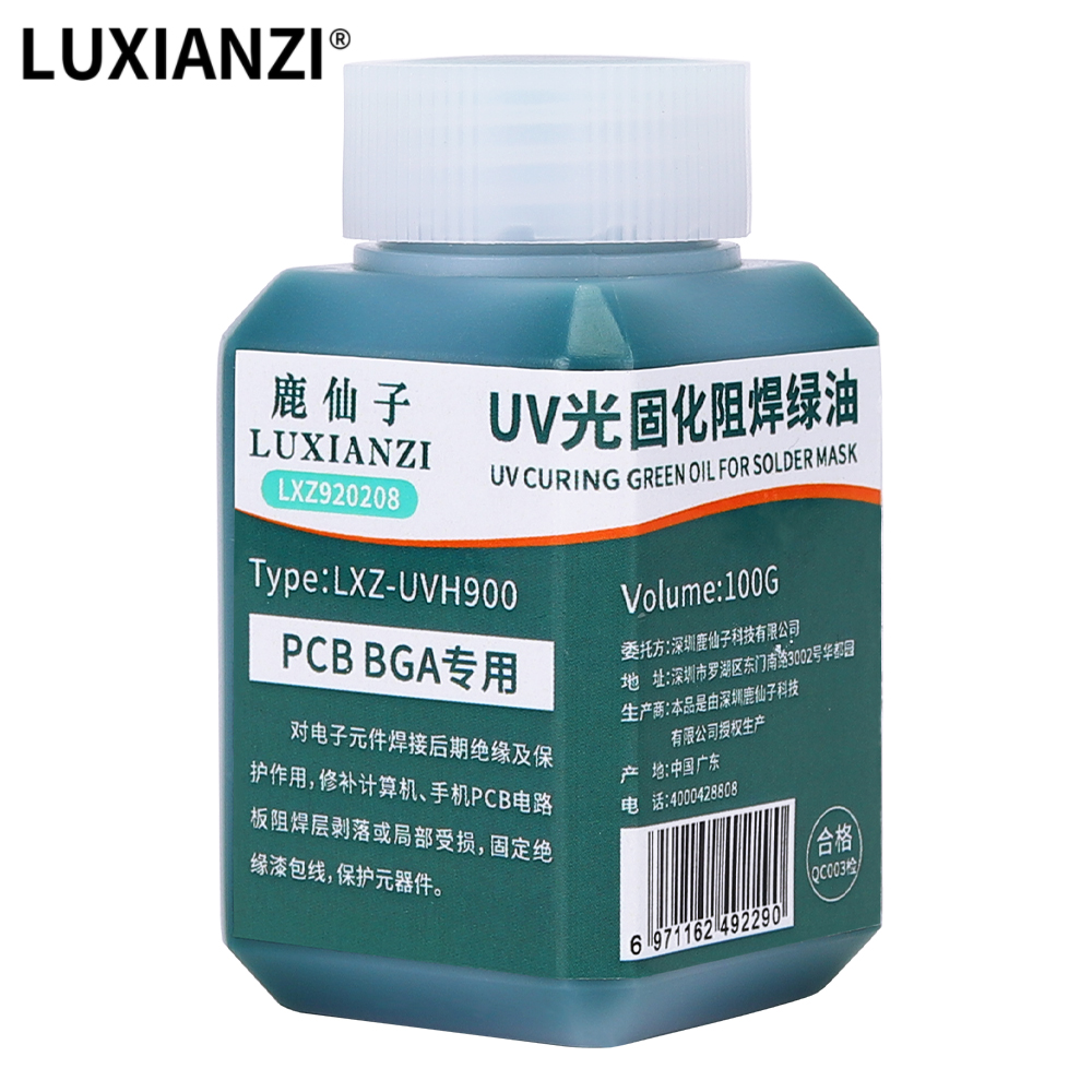 LUXIANZI-mascarilla de soldadura UV de aceite verde, 100g, pintura de placa base BGA PCB, previene el arco corrosivo, pasta de soldadura, herramientas de reparación de tinta fundente
