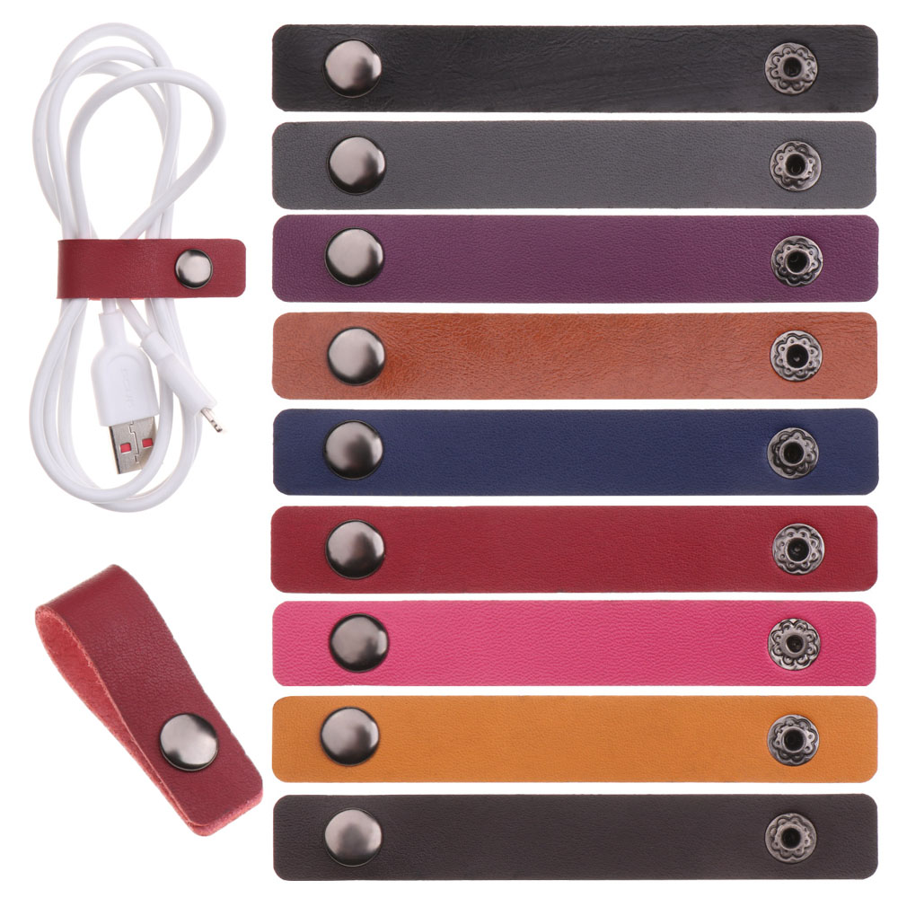 Bobinador de cables de cuero, organizador de cables, correa de amarre, soporte de gestión, soporte para auriculares, 5 uds.