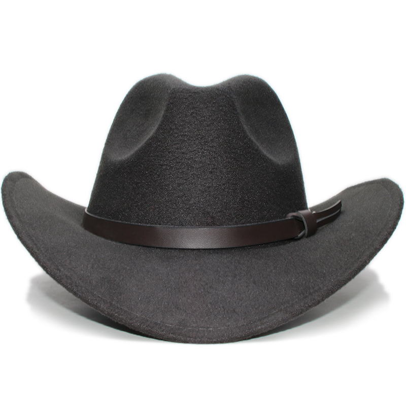 Sombrero occidental de vaquero de ala ancha para hombre y mujer, gorro Vintage de talla grande, estilo funerario, con banda de cuero (61cm)