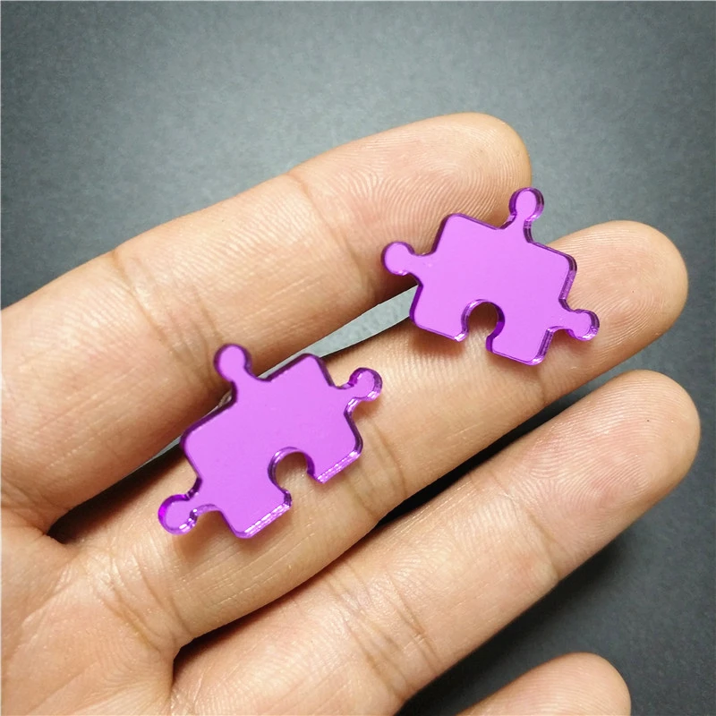 KUGUYS Classic Blocks Puzzle Earrings for Women Mirror Acrylic Purple Mosaic Fashion Party Jewelry Novelty Accessories
