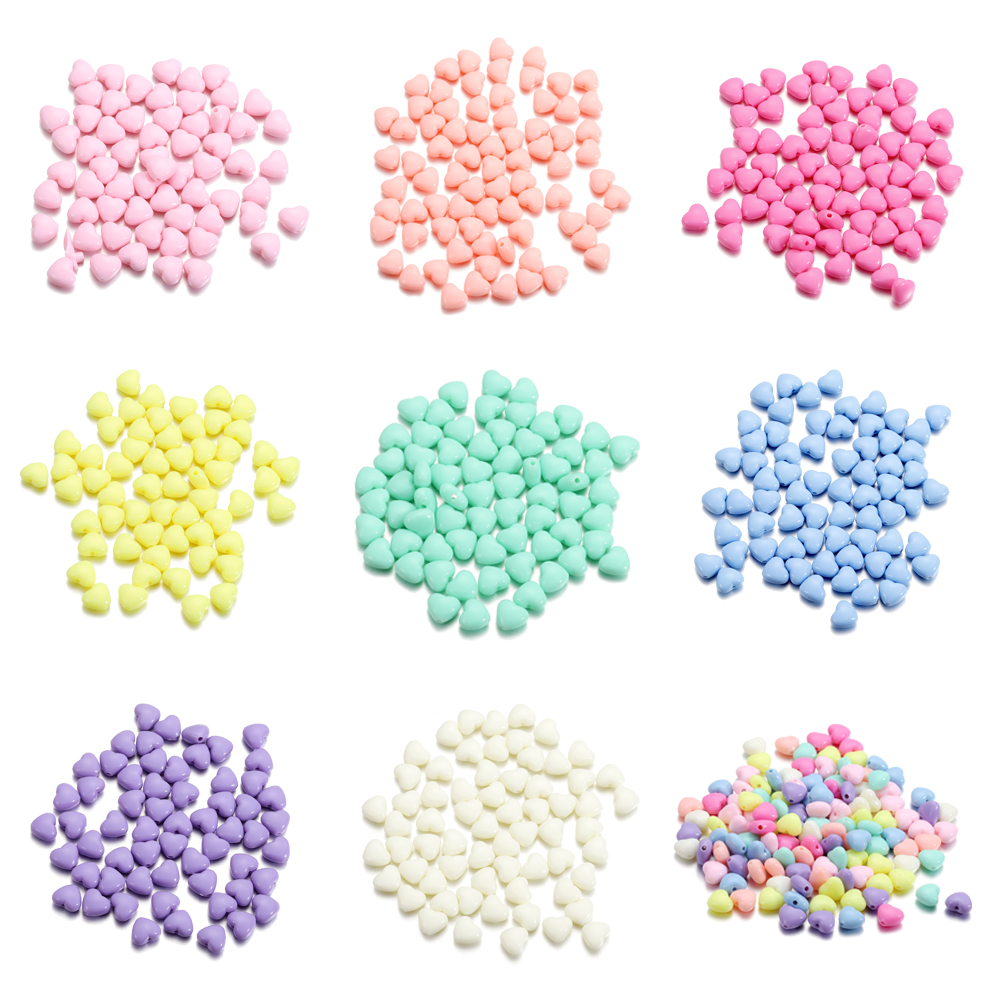 Perle en forme de cœur acrylique couleur bonbon, 100 pièces/lot, entretoise Pastel en plastique pour bricolage, fabrication artisanale de bijoux, accessoires de collier et de Bracelet