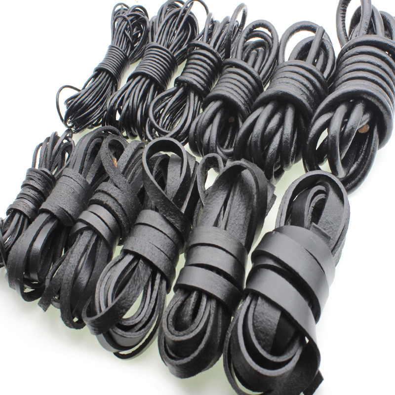 2 Meter runde flache schwarze echtes Rindslederband 1 2 3 4 5 6 8 10 15 20 mm Lederseilschnur für Armband DIY Schmuckherstellung