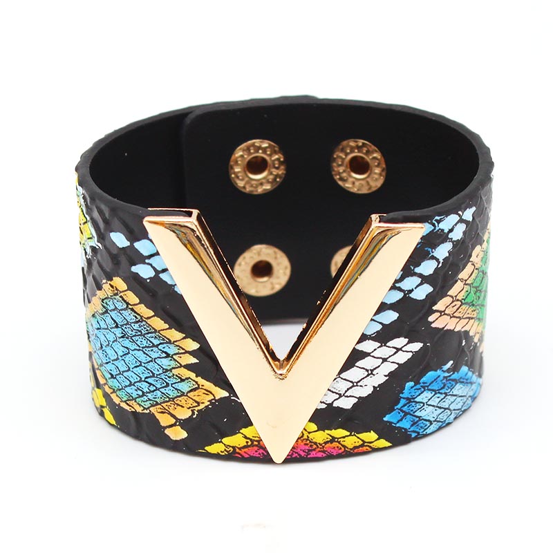 Pulsera de cuero de leopardo a la moda para mujer, brazalete sencillo que combina con todo con palabra en V, pulsera envolvente, joyería para mujer