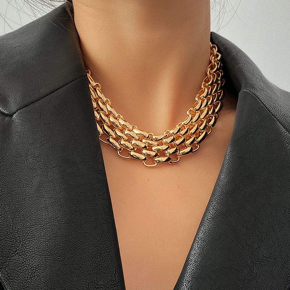 PuRui-gargantilla de cadena gruesa Punk para mujer, Collar en capas de Color dorado de Hip Hop, joyería de moda llamativa