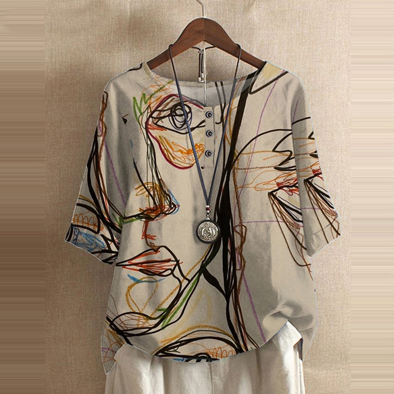 Modna, kwiatowa bluzka damska z nadrukiem Letnia koszula Casual O Neck Pullover Tops Half Sleeve Elegant Slim Streetwear Party Shirts