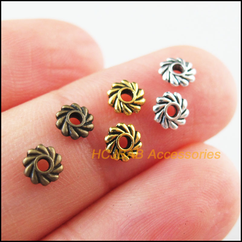 200 peças contas espaçadoras de flor de margarida banhadas a prata tibetana, ouro antigo e bronze 5mm