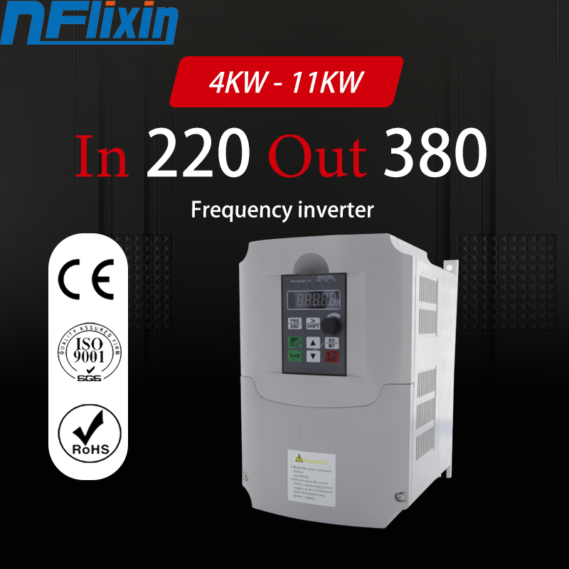 Convertisseur 220v entrée monophasée à 380v sortie triphasée 11kw 15HP VFD onduleur à fréquence Variable
