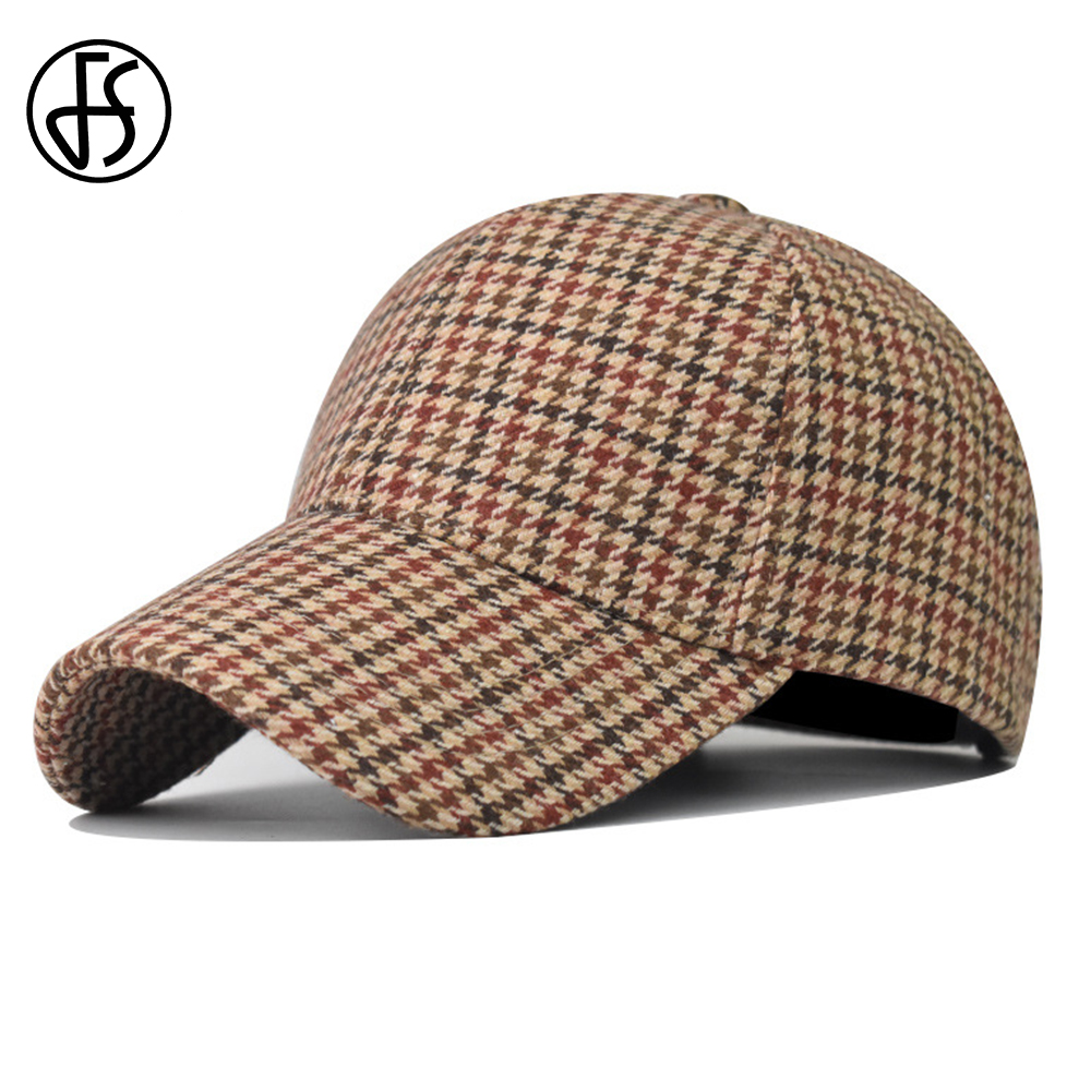 Casquettes de baseball en tissu pied-de-poule marron de la marque FS Luxury pour hommes, casquette en coton de haute qualité à carreaux pour femmes, casquette de camionneur streetwear, casquette masculine.