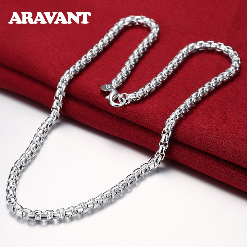 Aravant 925 prata esterlina 8/18/20/22/24 Polegada caixa redonda corrente colares para homens mulheres jóias de casamento
