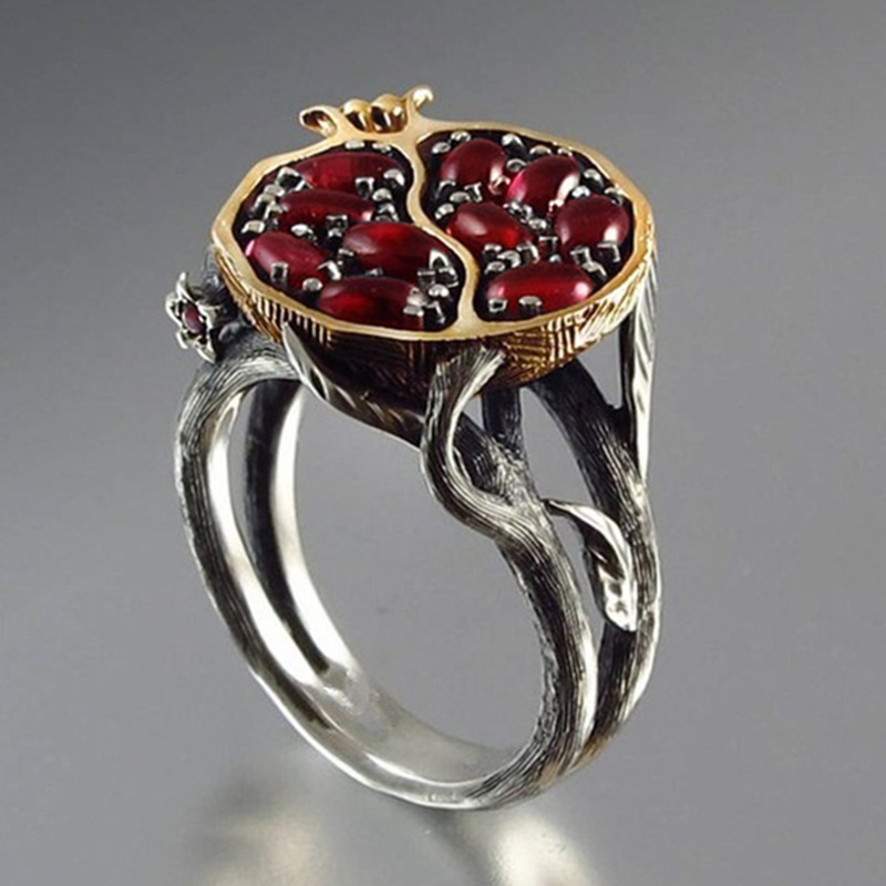 Milangirl – bague Vintage en grenat rouge frais pour femmes, bijoux en pierre de résine et grenade, anneau d'anniversaire ancien
