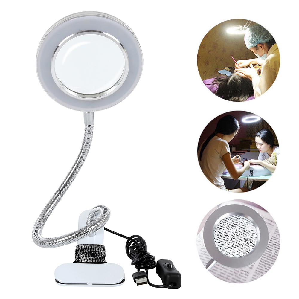 Microblading tatuaje 8X lupa Nail Art USB luz fría Led antideslizante equipo abrazadera lámpara de mesa de cristal para salón de belleza
