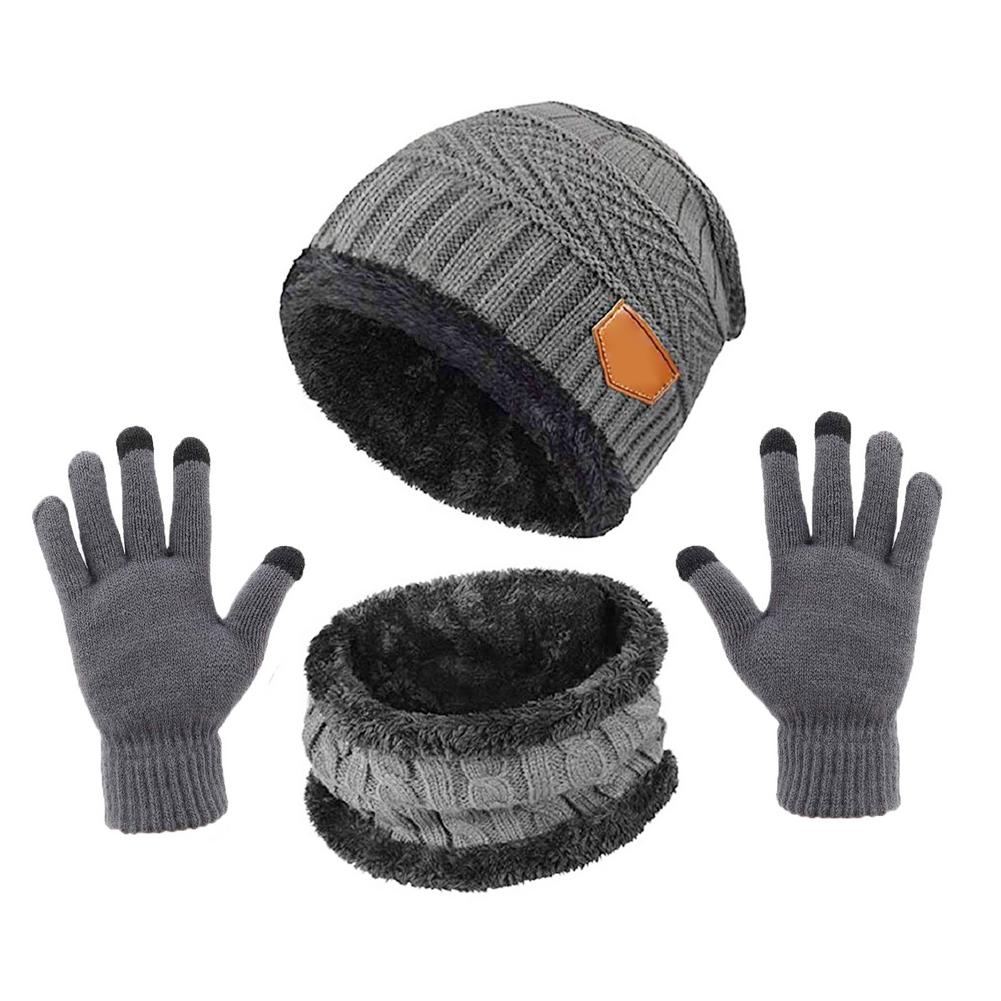 Warm Slouchy Beanie Snow Kit Knit Skull Cap Scarf Set For Men Women Winter Hat Scarf Gloves Touch Screen Gloves Circle Scarf