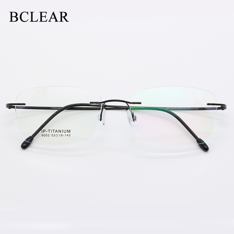 BCLEAR 2026New Arrival Fashion Rimless Glasses Frame Memory Pure Titanium Eyeglasses Prescription Ultralight Flexible Frame 9002