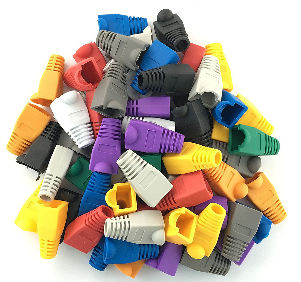 100 Uds. Cable de red Ethernet CAT5E CAT6 RJ45 de colores mezclados botas de alivio de tensión cubierta de enchufe de conector de Cable