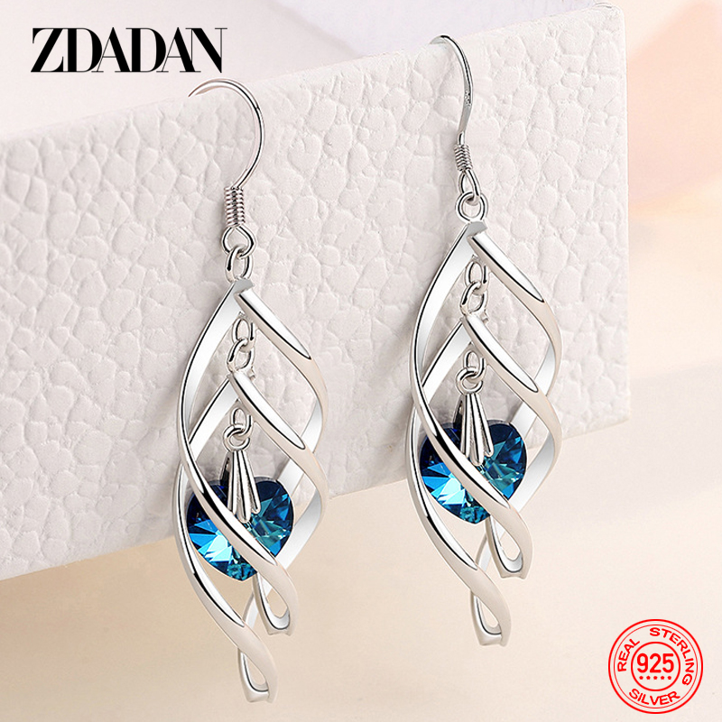 ZDADAN nouveauté 925 en argent Sterling cristal longues boucles d'oreilles pour les femmes charme fête de mariage bijoux cadeau