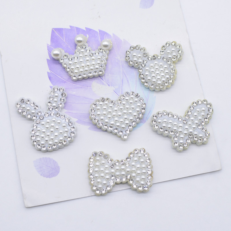 15 pièces/lot mixte perle papillon nœud papillon patchs strass chaleur Crwon Stick-on patchs Applique vêtements bandeau vêtement approvisionnement