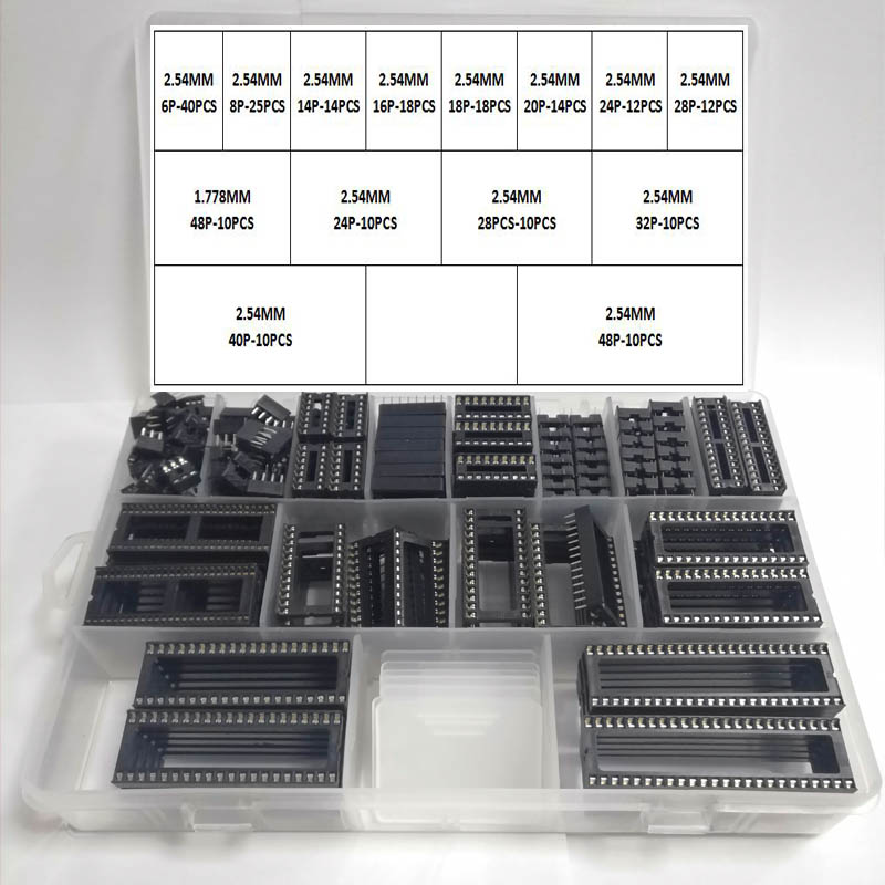 WieshammKit-Adaptateur de type à souder, pas de 213mm, prises DIP IC, 6 broches, 8 broches, 14 broches, 16 broches, 18 broches, 20 broches, 24 broches, 28 broches, 2.54 broches, 1.778 pièces par boîte, 40/48mm