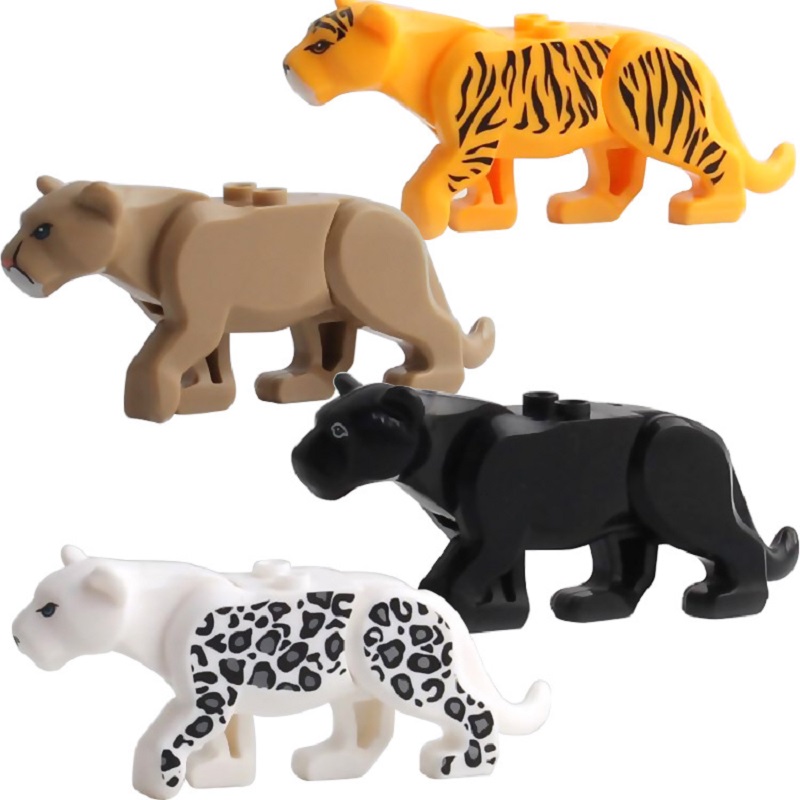 Tiger Cougar Panther Snow Leopard Mini Animal Set Action Figures Hobbies Accessories For Children Gift Building Blocks ToysBrick