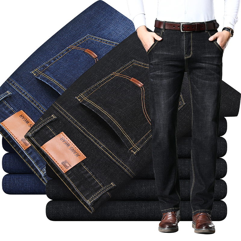 Jean extensible bleu pour hommes, pantalon en Denim noir, pantalon décontracté Slim à la mode, taille asiatique 28-40