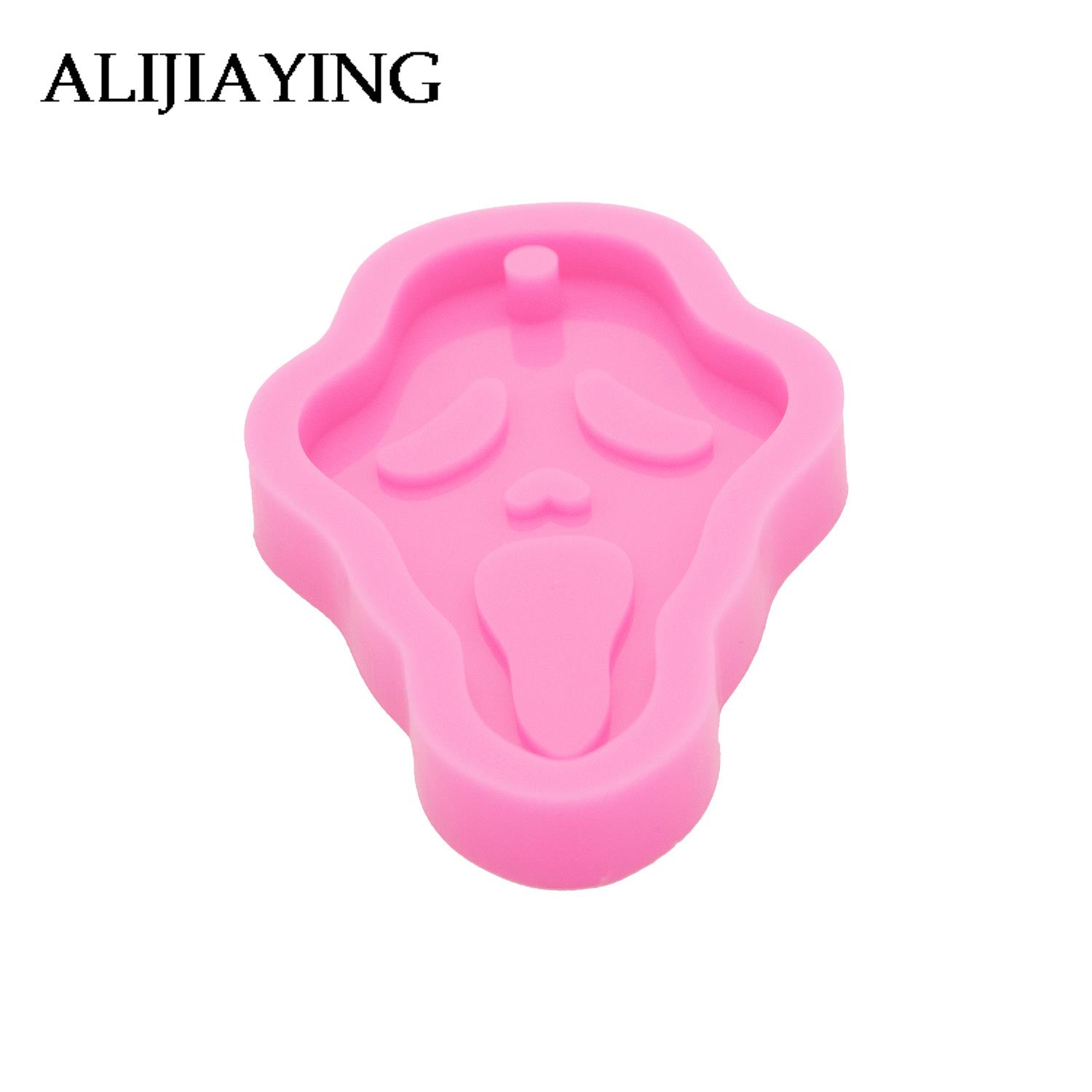 DY0158 Molde de silicone brilhante para chaveiro de caveira de defesa de Halloween - Resina artesanal DIY - Molde para fazer artesanato com epóxi