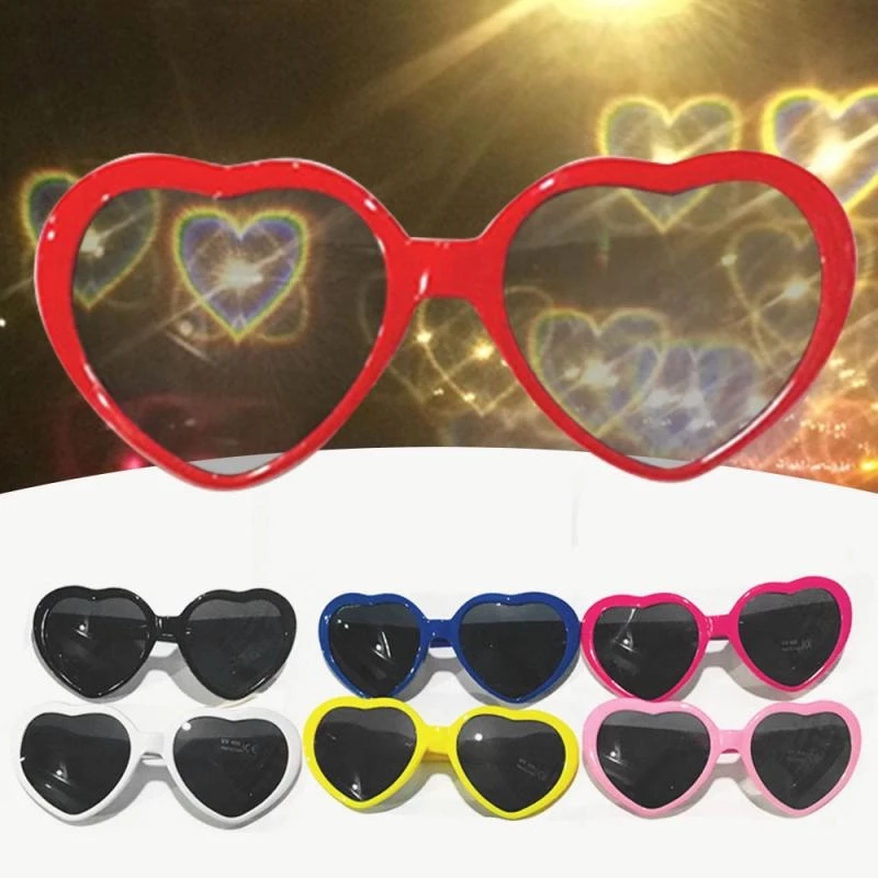 Lunettes à effets en forme de cœur d'amour pour femmes, lunettes de diffraction, lunettes de soleil à la mode, regarder les lumières changer en forme de cœur la nuit