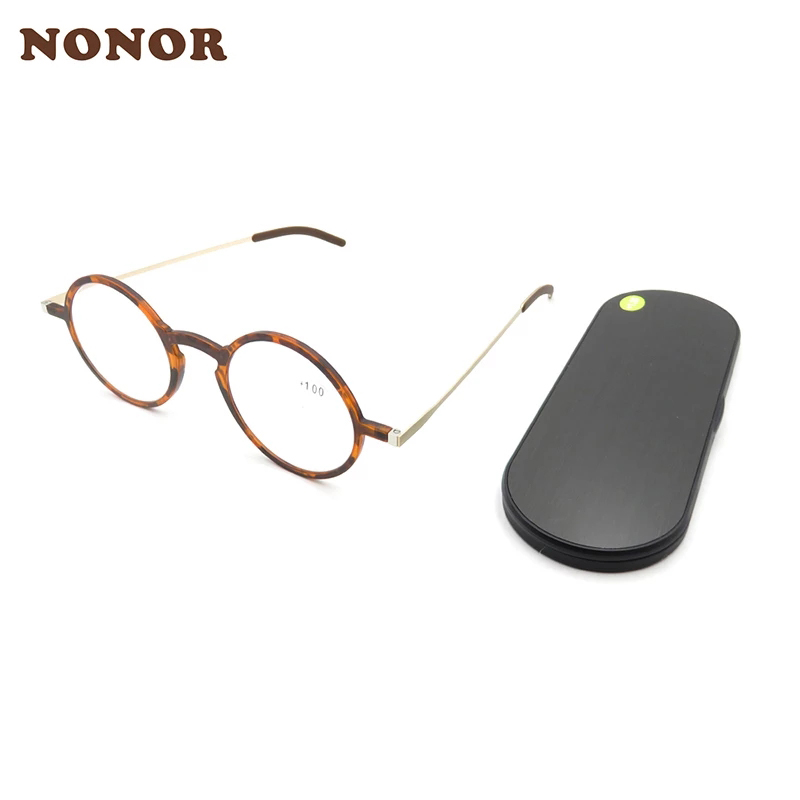 NONOR Round Reading Glasses with Magnetic Case Men Women Presbyopic Glasses Anti Blue Light Glasses Prescription Round Glasses