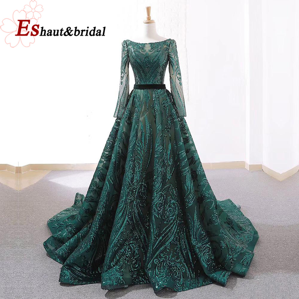 Robe de soirée de luxe A-Line pour femmes musulmanes, manches longues, paillettes, grande taille, robe de Rhformelle, robe de soirée de mariage personnalisée, Dubaï, 2025