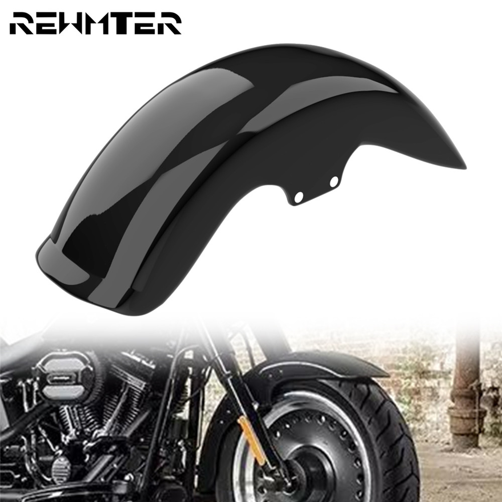 รถจักรยานยนต์ด้านหน้าFender Retro MudguardฝาครอบGlossสีดำพลาสติกABSสำหรับHarley Softail Fat Boy 2006-2017 FLSTF FLSTFB FLSTFI
