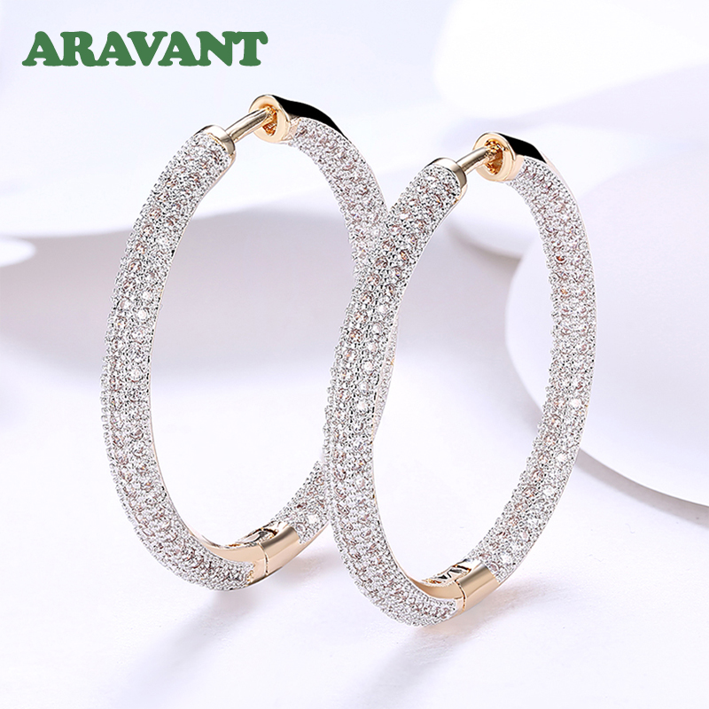 Pendientes de aro de plata 925 para mujer, aretes circulares de oro de 18 quilates, 34mm, joyería de boda