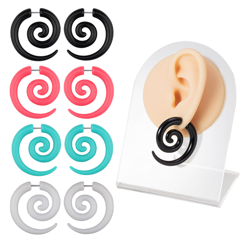 Brincos de túnel de plugue falso acrílico, 2 peças, medidores de espiral falsa, cone de orelha, pino de redemoinho, expansor de maca, piercing corporal, joias