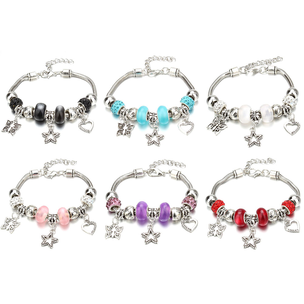 Antique Original étoile papillon coeur perles bracelets porte-bonheur pour les femmes verre 6 couleurs marque Bracelet et Bracelet bijoux à bricoler soi-même cadeaux