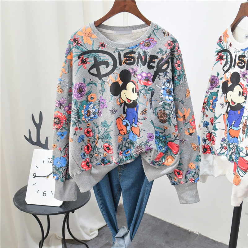 Sudaderas con capucha de Mickey Mouse de Disney para mujer, sudaderas de estilo coreano de dibujos animados para otoño y primavera, ropa de manga larga, sudaderas con capucha informales Harajuku