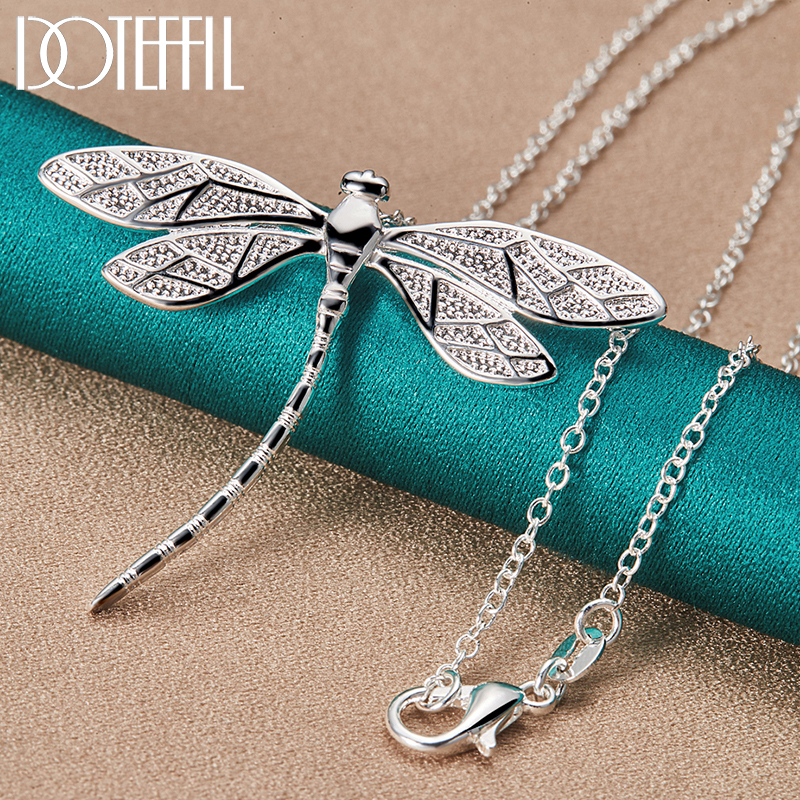 DOTEFFIL Halskette mit 40–75 cm langer Kette aus 925er-Sterlingsilber mit großem Libellen-Anhänger für Frauen, Hochzeit, Verlobung, Party, Modeschmuck