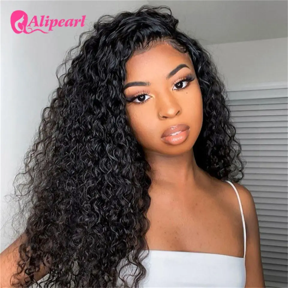 AliPearl Hair Curly 4x4 Lace Closure Wig Human Hair Brazilian Kinky Curly Lace Front Closure Human Hair Wig PrePlucked Lace Wig