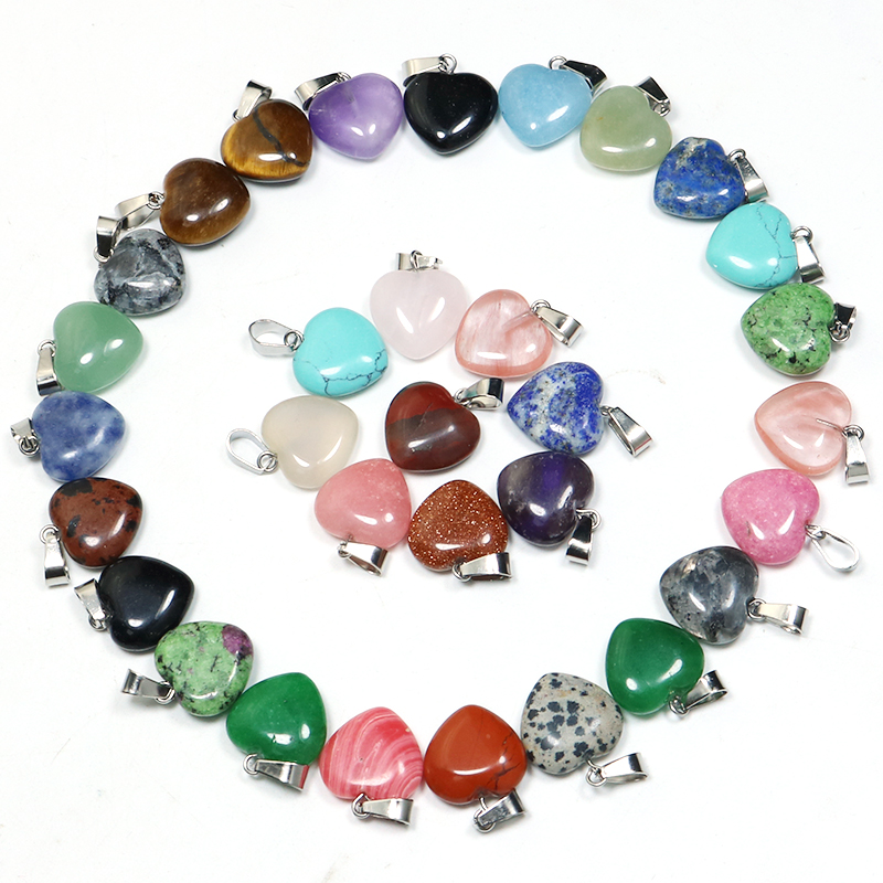 25pcs Healing Natural Stone Heart Charms Pendants 16mm Mix For Jewelry Making DIY Wholesale Women Fashion Accessories Romantic