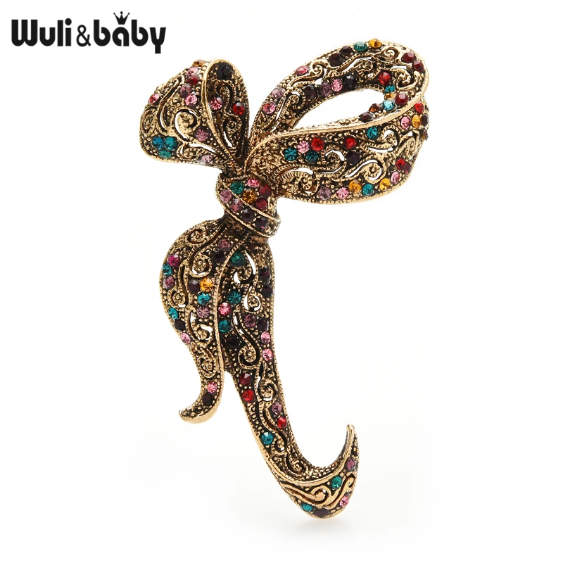 Wuli&baby Vintage Bowknot Broszki Dla Kobiet Wielokolorowe Rhinestone Flower Party Broszki Biurowe Szpilki