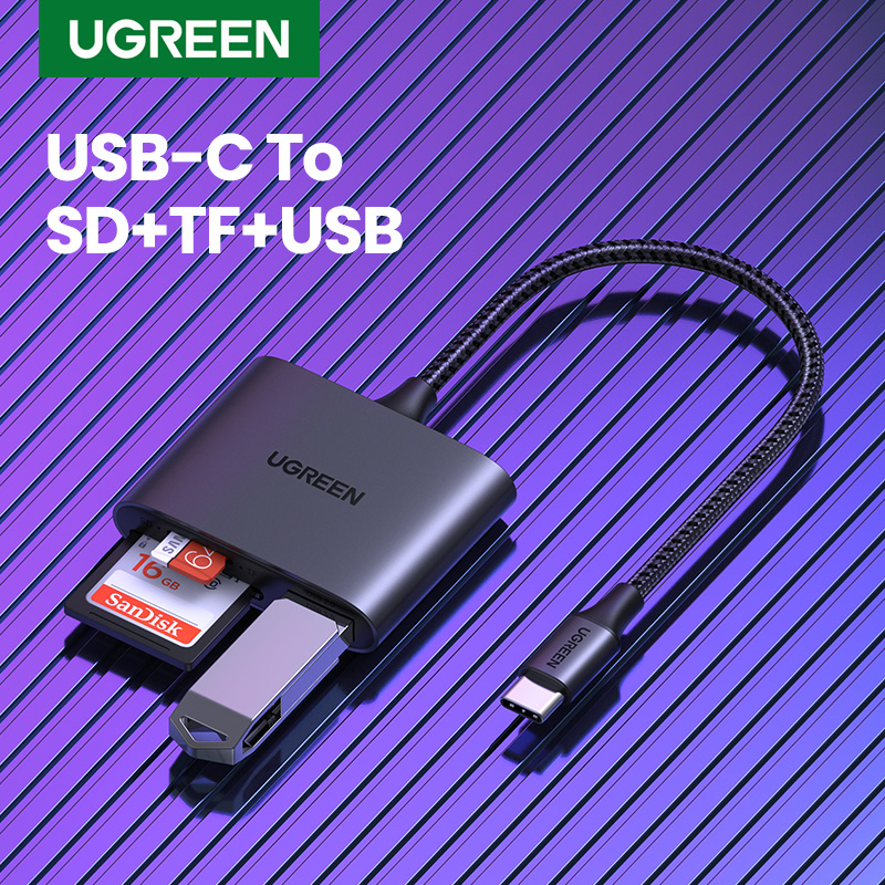UGREEN Pembaca Kartu USB C Tipe C Ke USB SD Pembaca Kartu SD Mikro untuk iPad Laptop Aksesori Adaptor Kartu Memori Pembaca Kartu SD