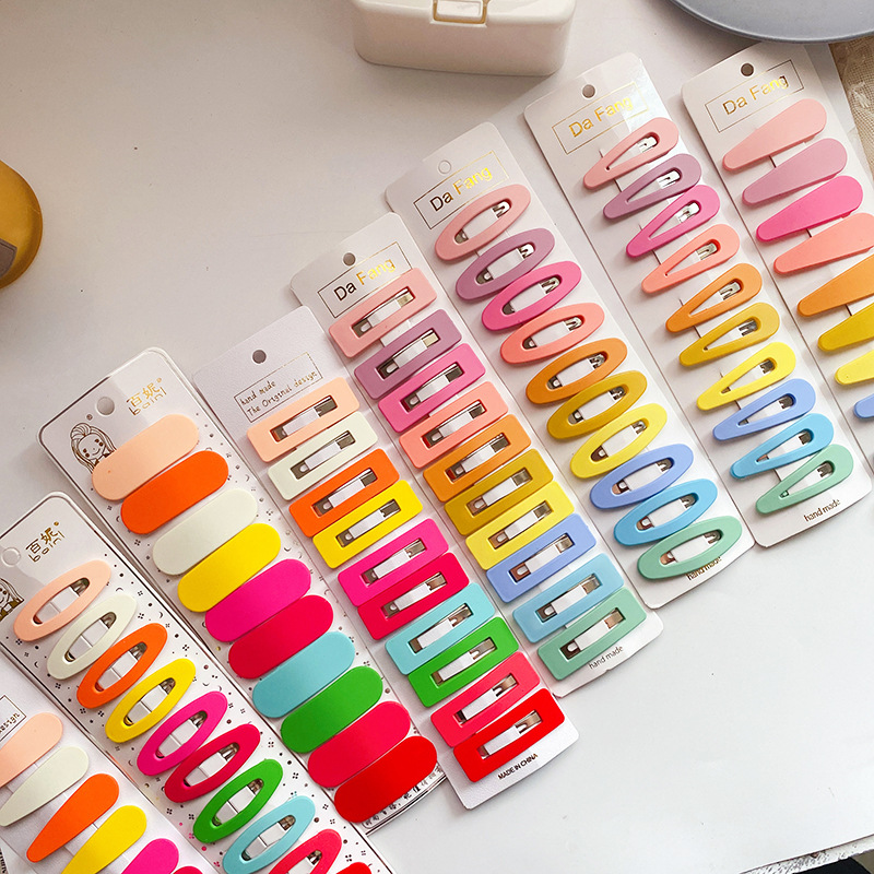 Nieuwe Kleurrijke Plastic Haarspelden Set 10 Stks/pak Mix Matt Kleur Waterdrop Rechthoek Bobby Pins Meisjes Mode Haar Clips Grips