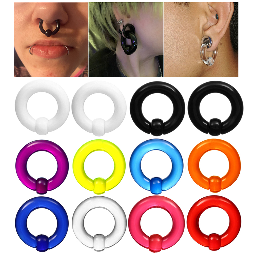 Paire d'anneaux de perles captives en acrylique BCR, grande taille, bouchon de Tunnel d'oreille, jauges d'extension, nez, Septum, boucle d'oreille, Piercing, bijoux pour le corps